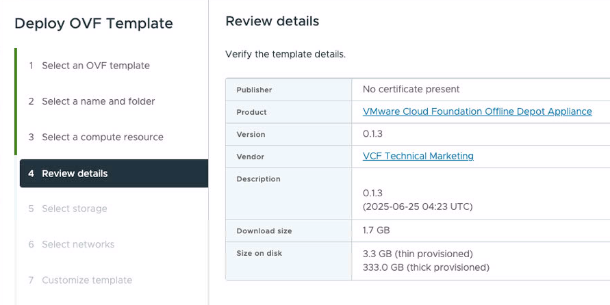 Deploy Offline Depot Step 4