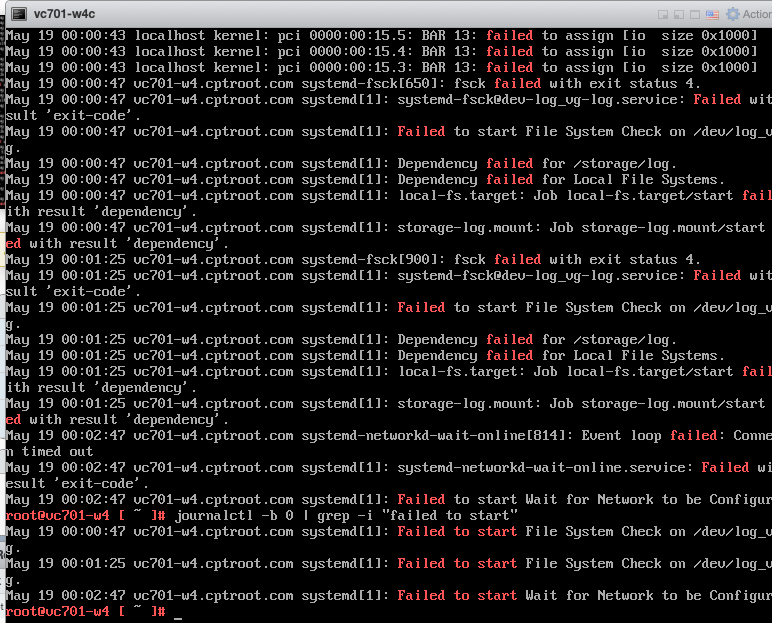 Output for the journalctl -b 0 | grep -i “failed to start” command