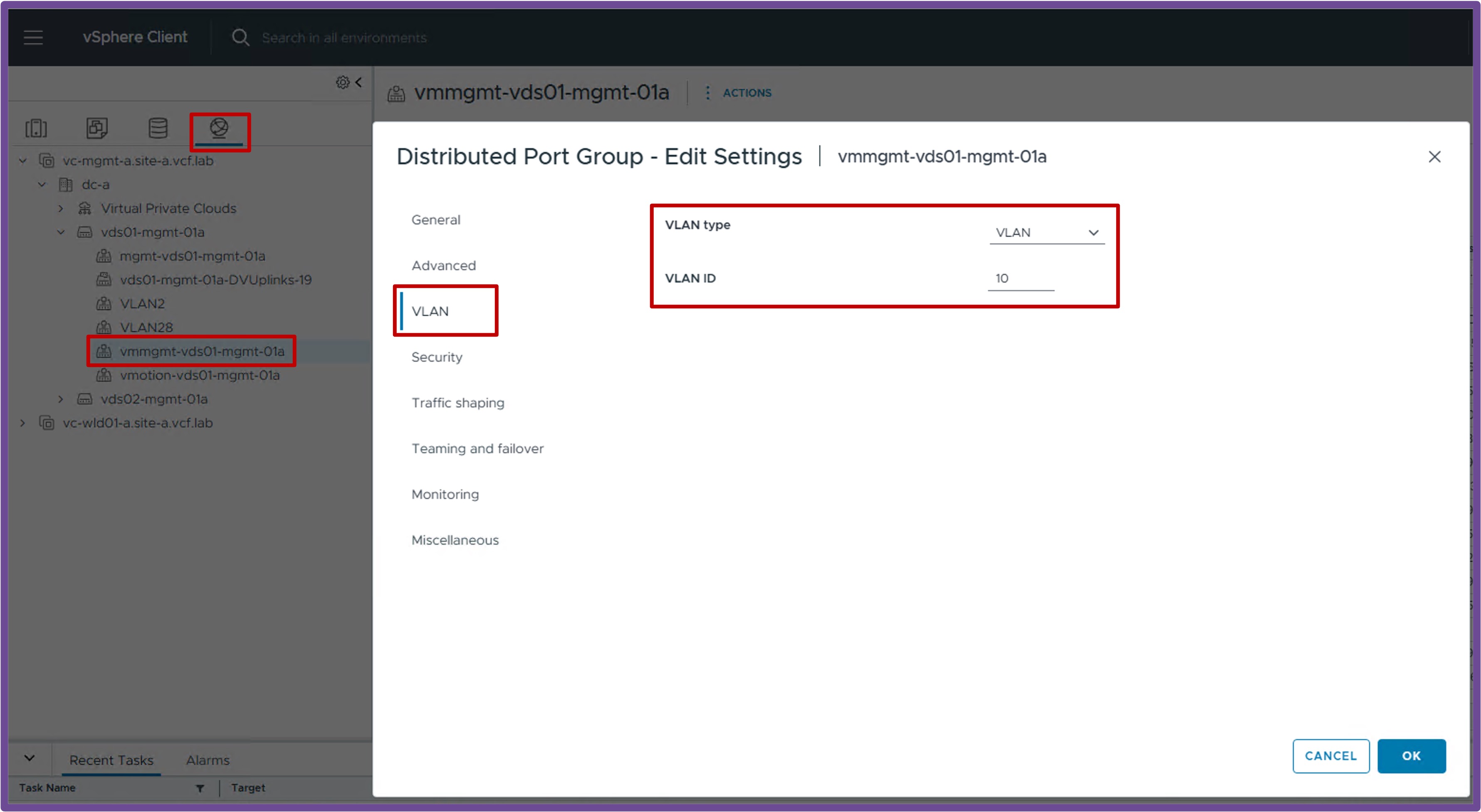 VDS Port Group Settings