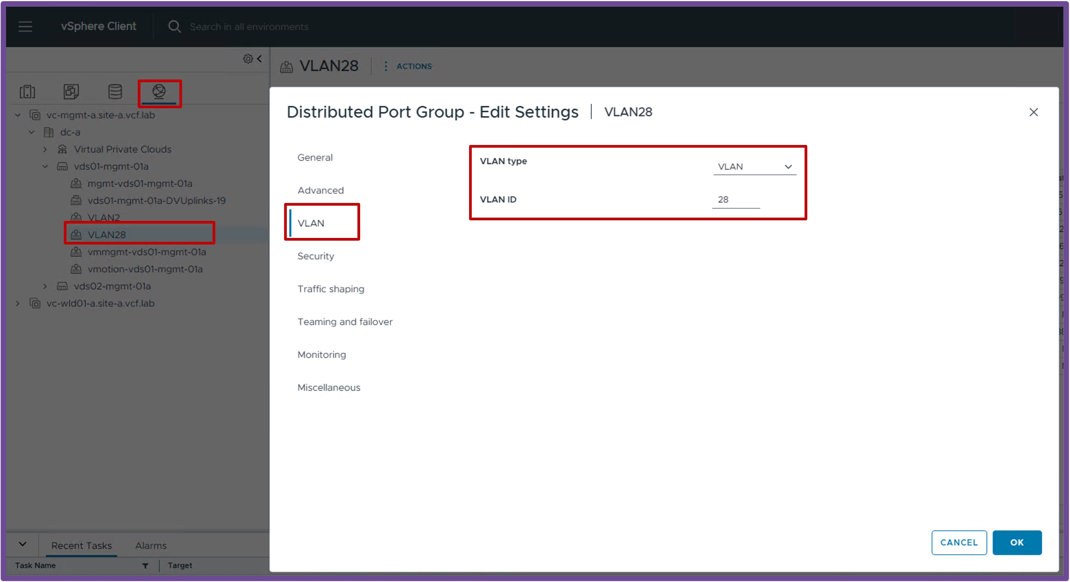 VDS Port Group Settings