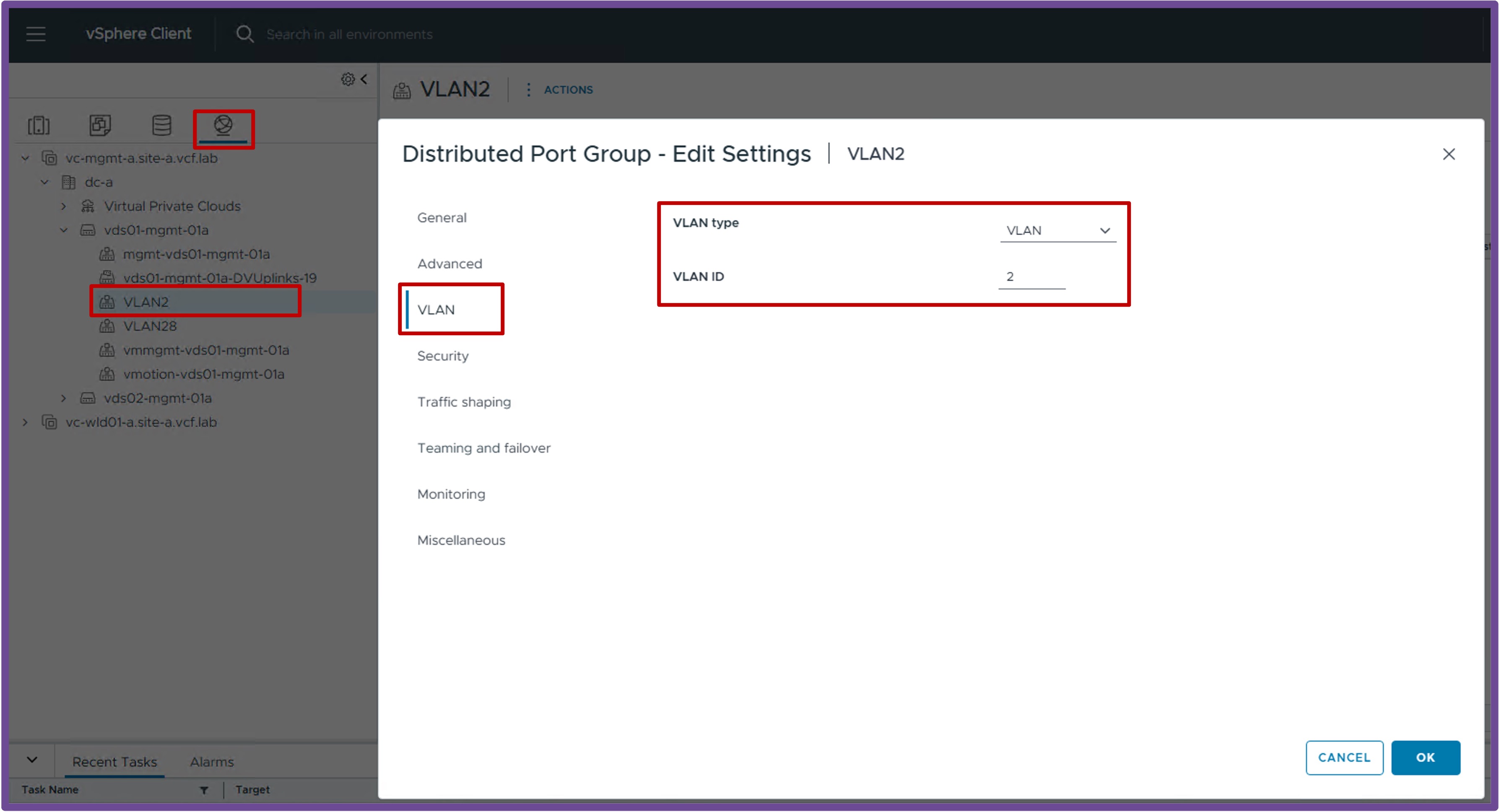 VDS Port Group Settings