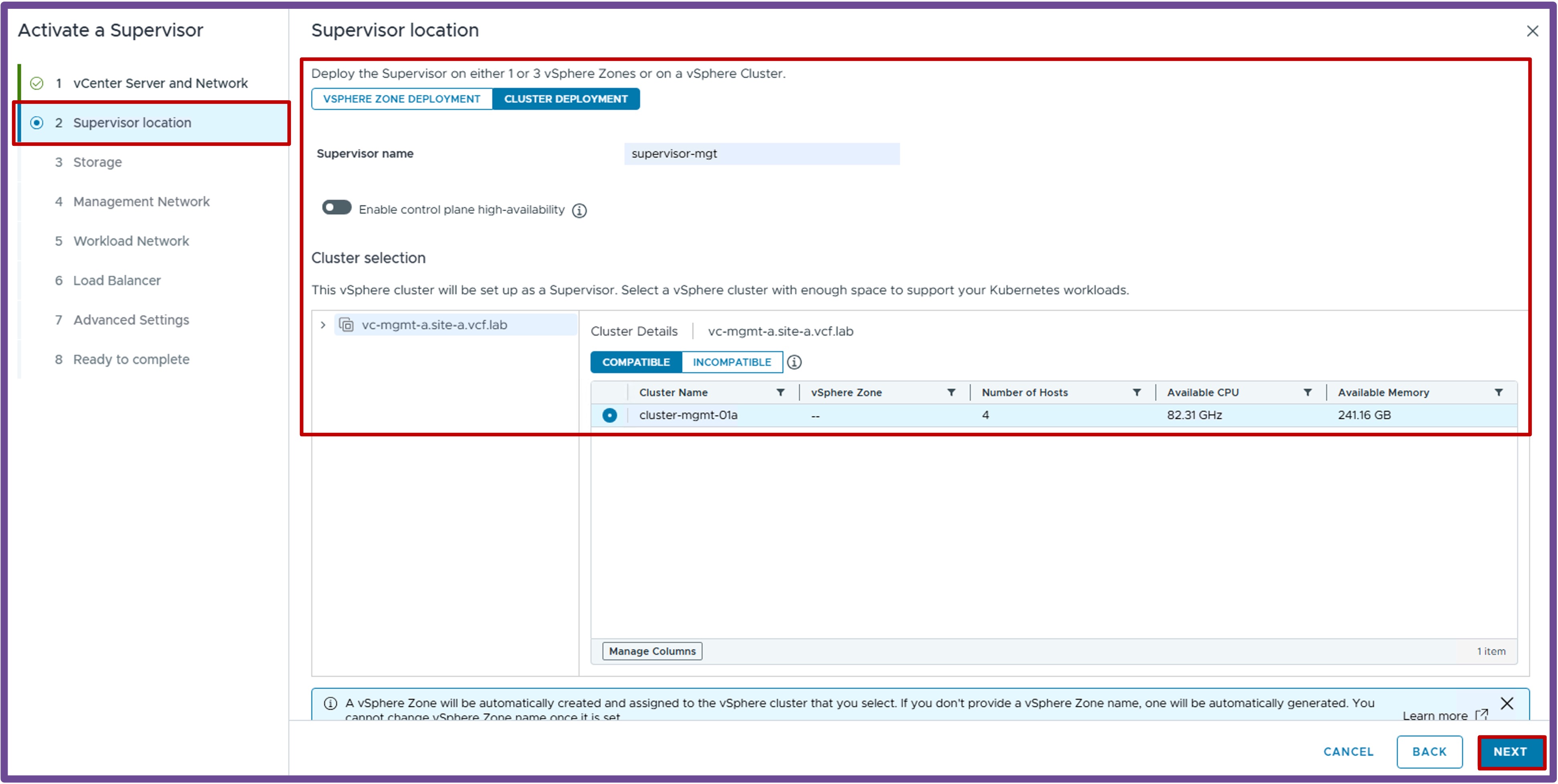 Supervisor Location Settings