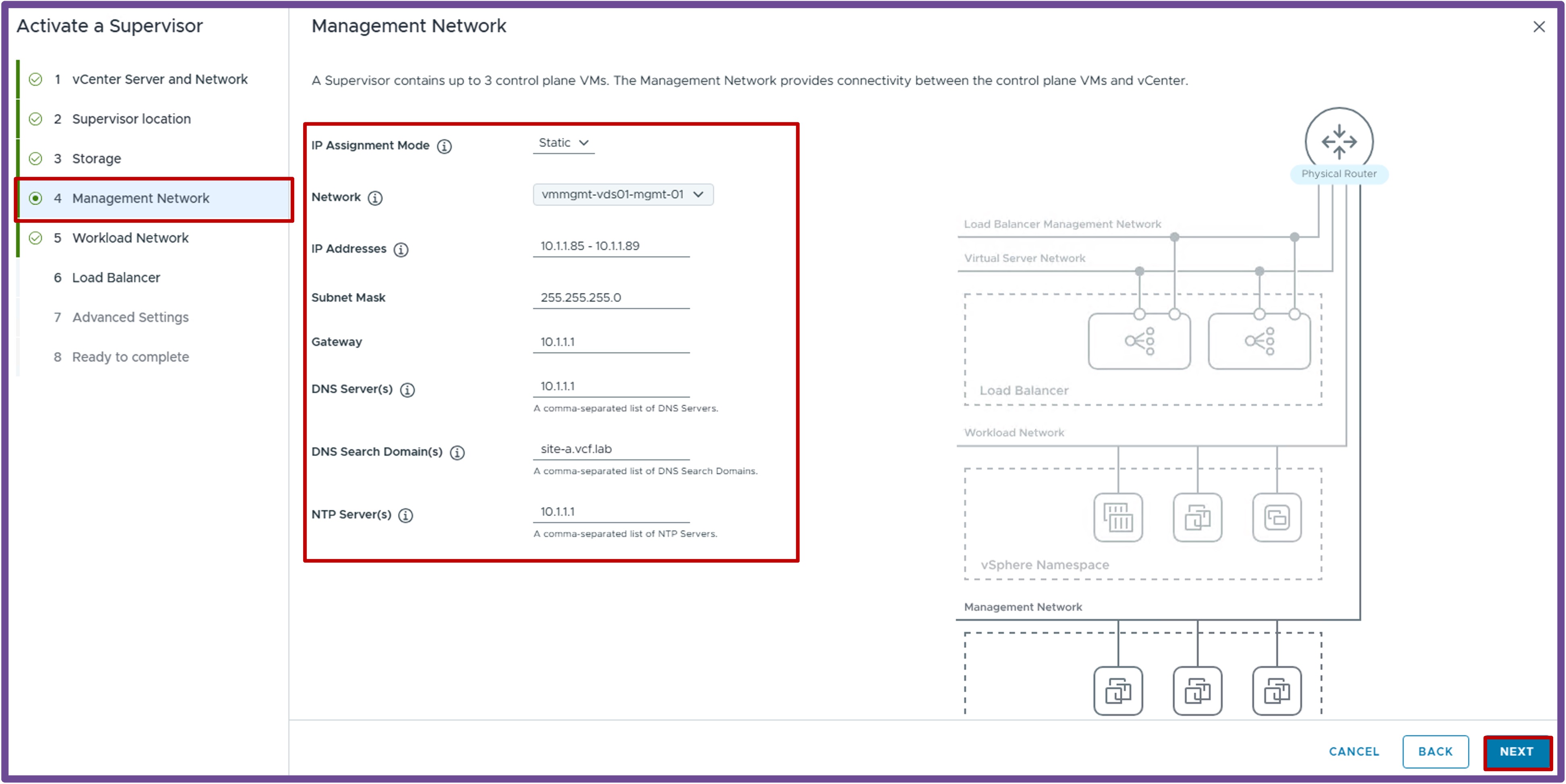 Management Network IP Settings