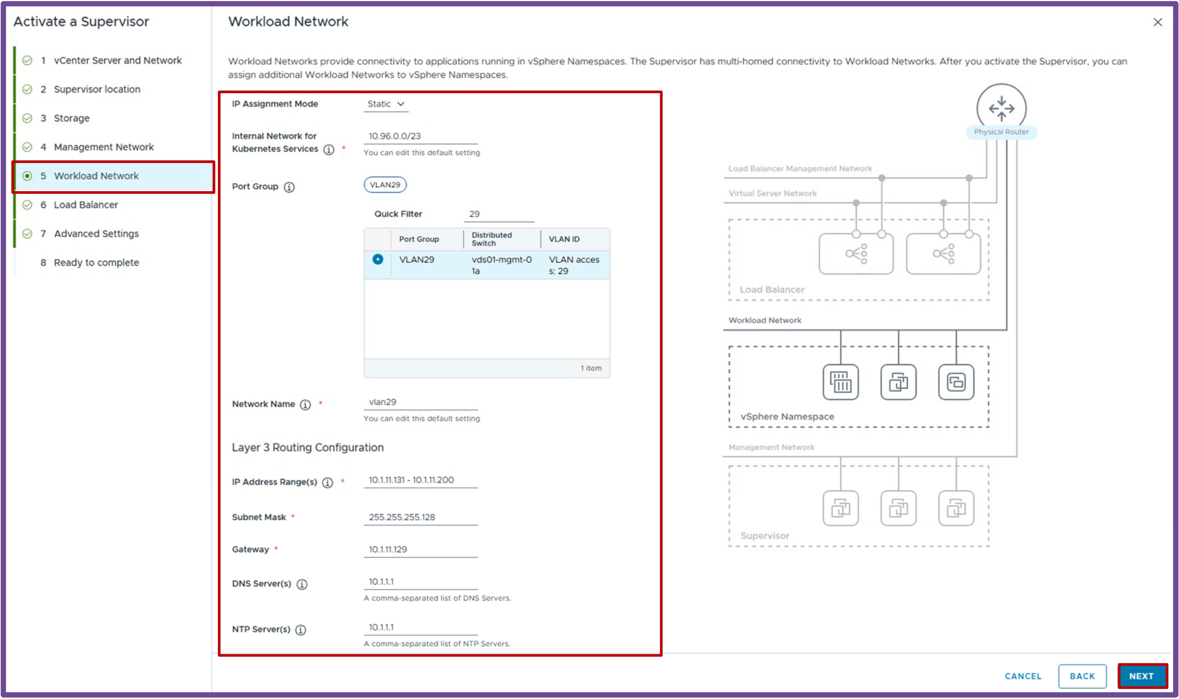 Workload Network Configuration
