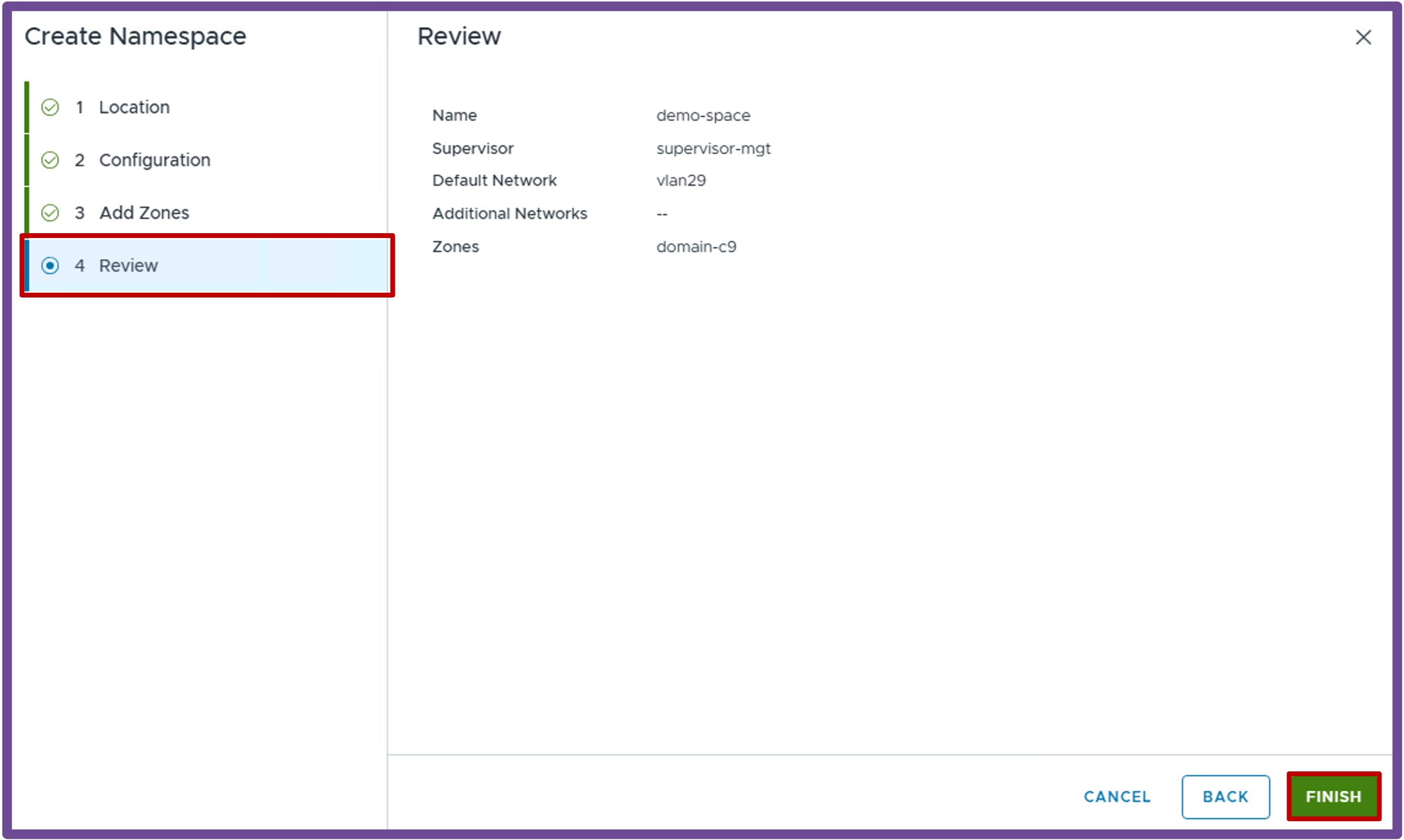 Review Namespace Settings