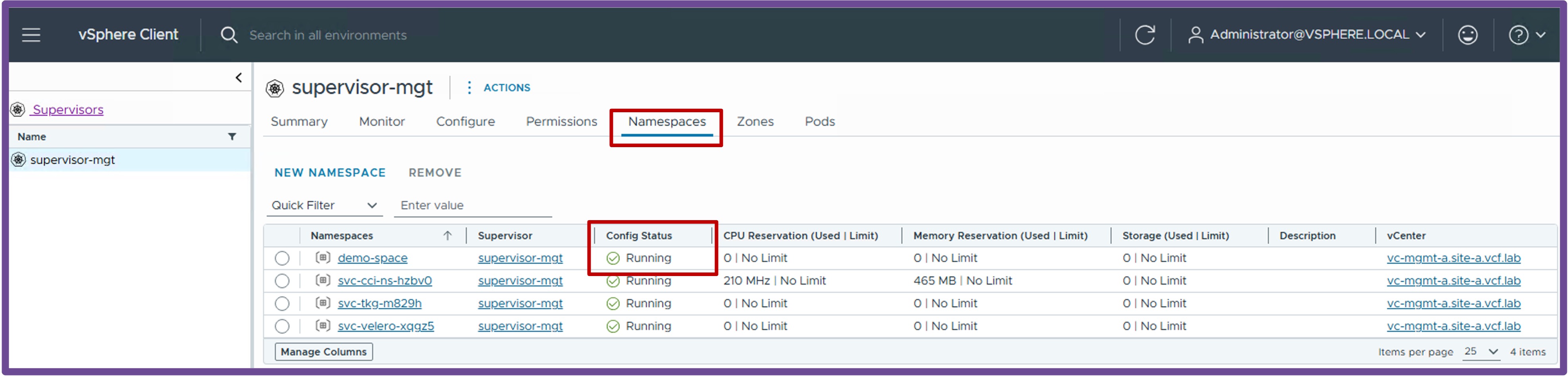 Validate Namespace Status