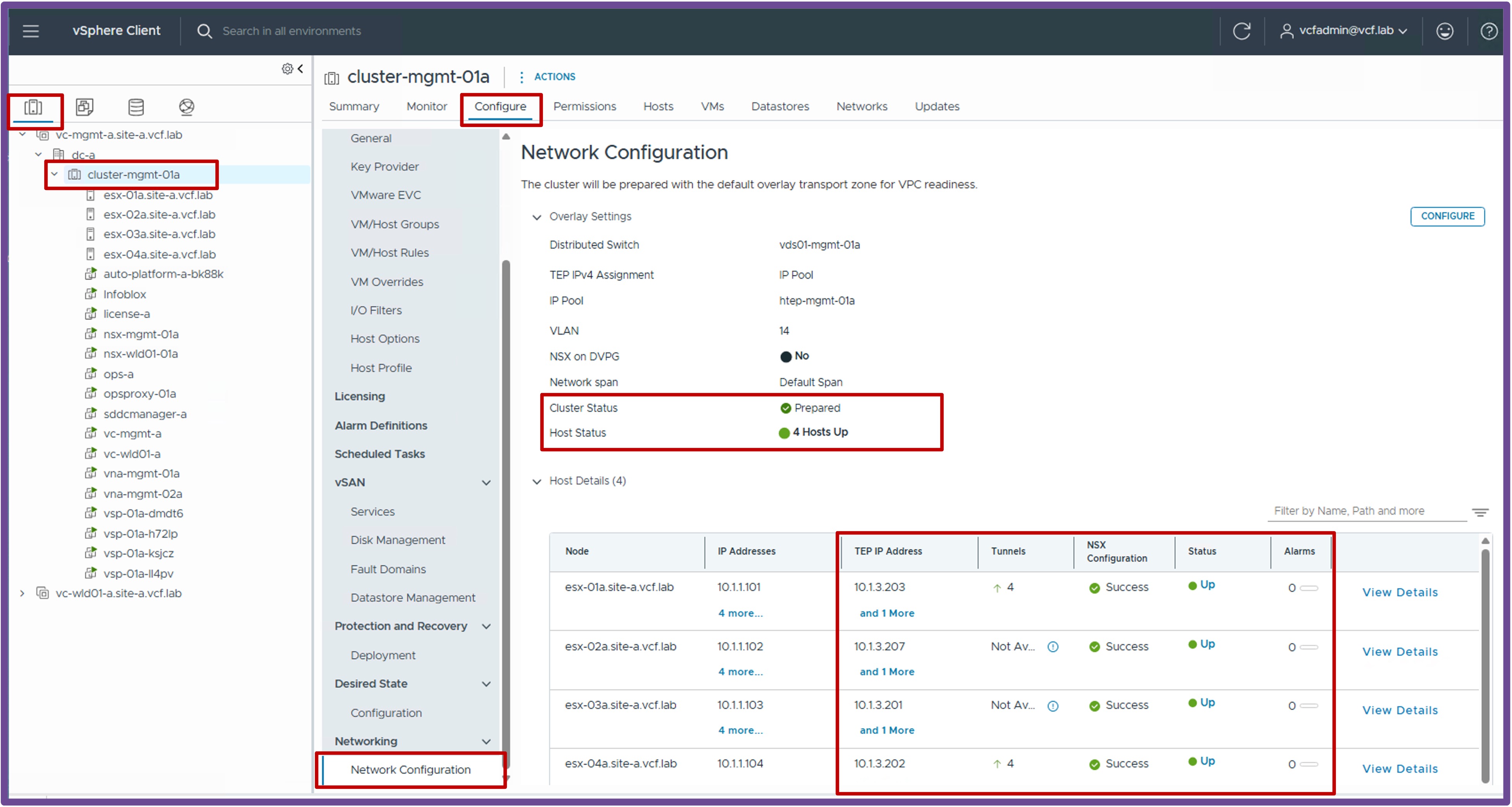 NSX Host Preparation Status