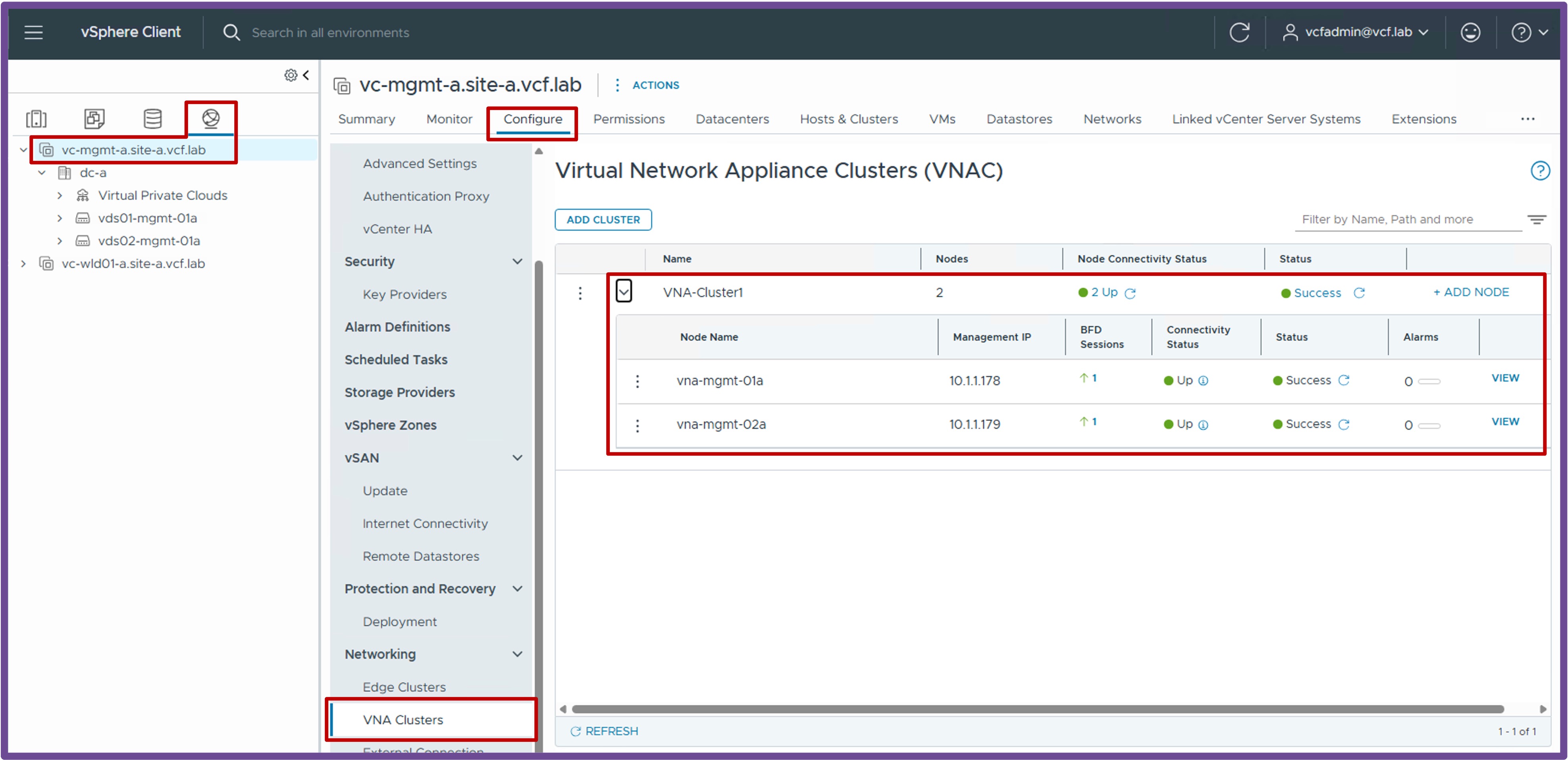 VNA Cluster Status