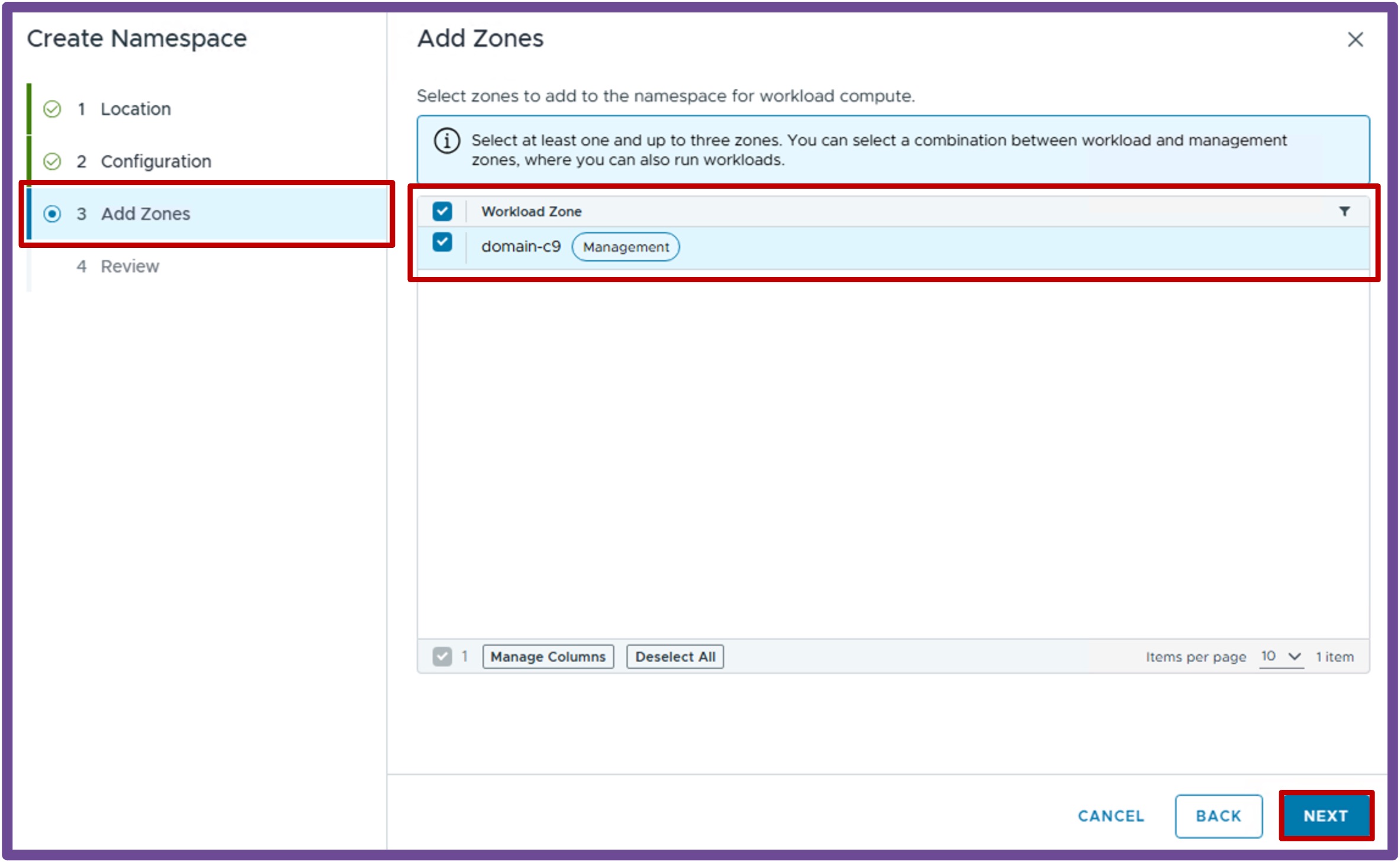 Add Workload Zones