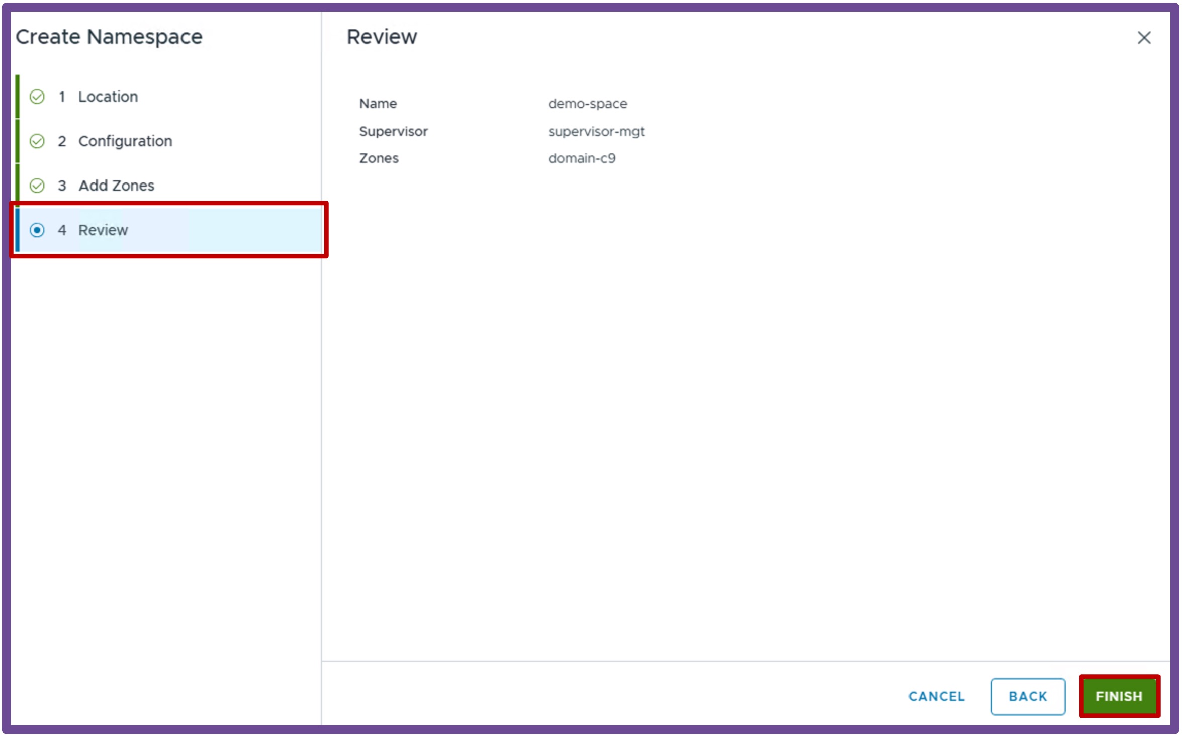 Review Namespace Settings