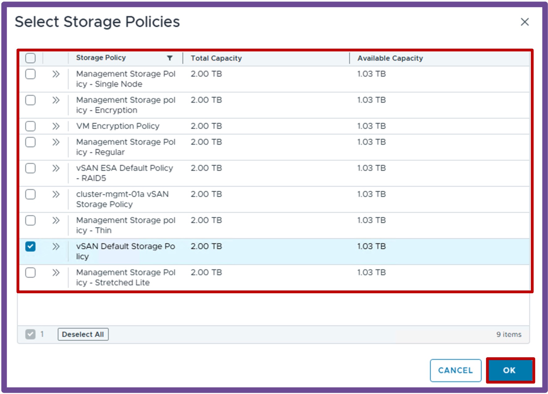 Select Storage Policy