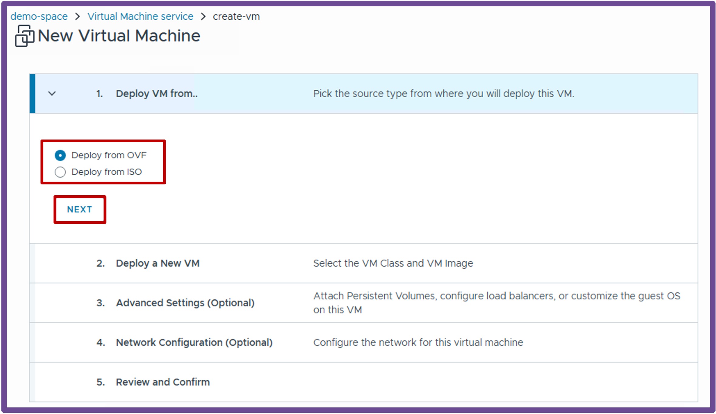 Select VM Deployment Source