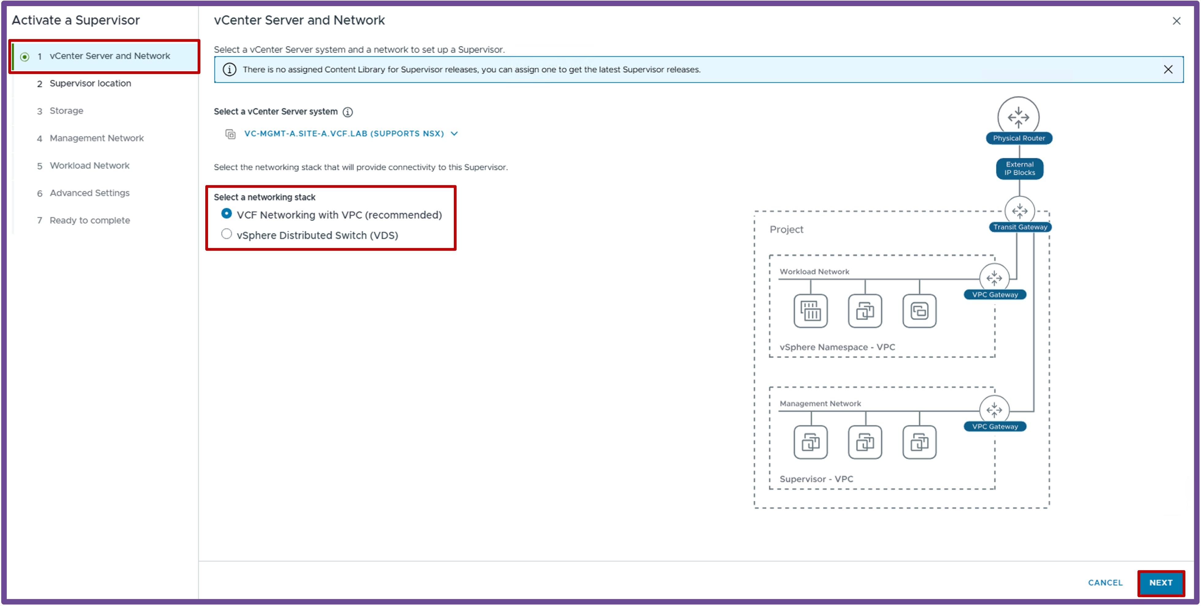 vCenter Server and Network Configuration
