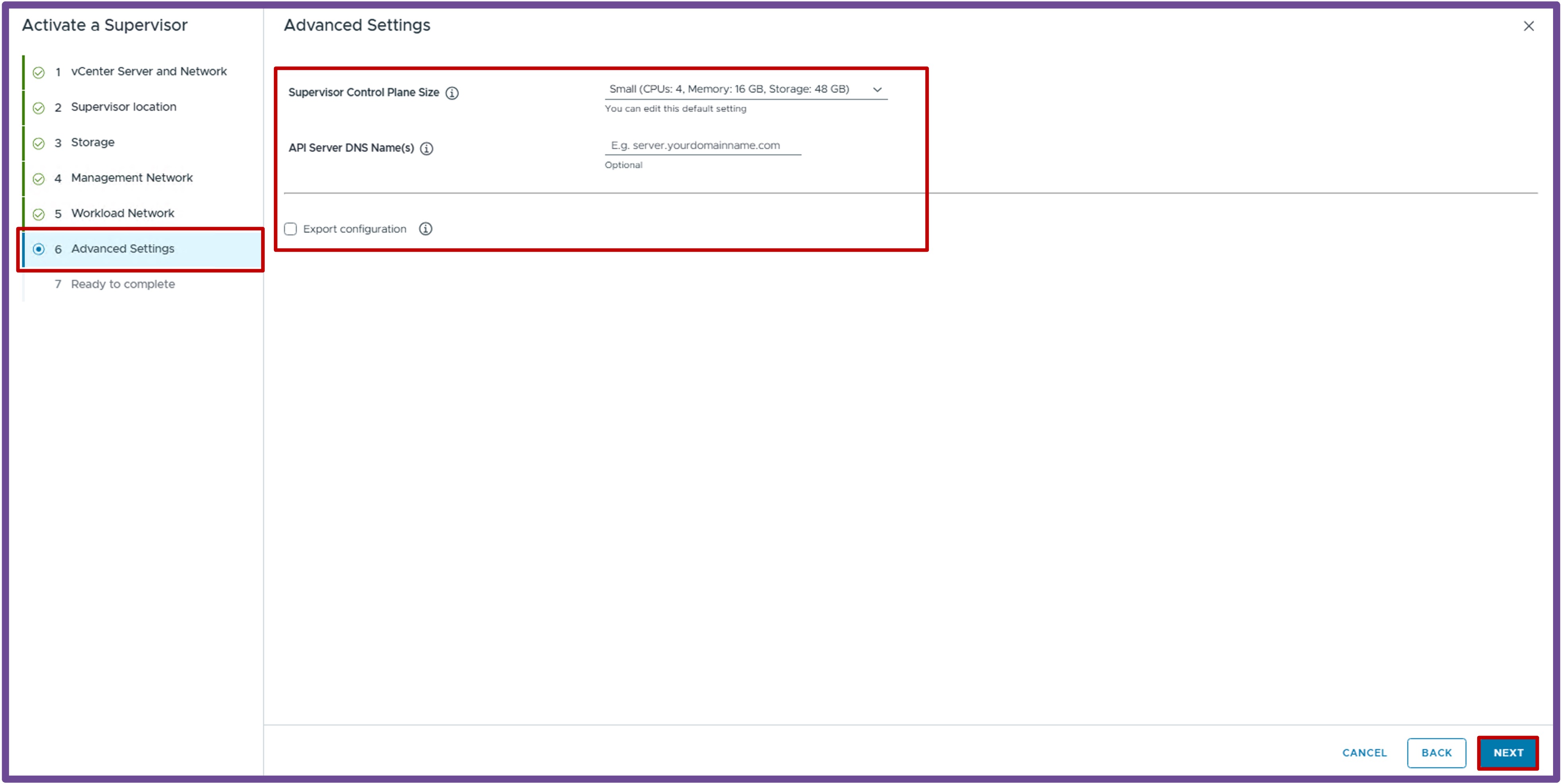 Advanced Settings and Sizing