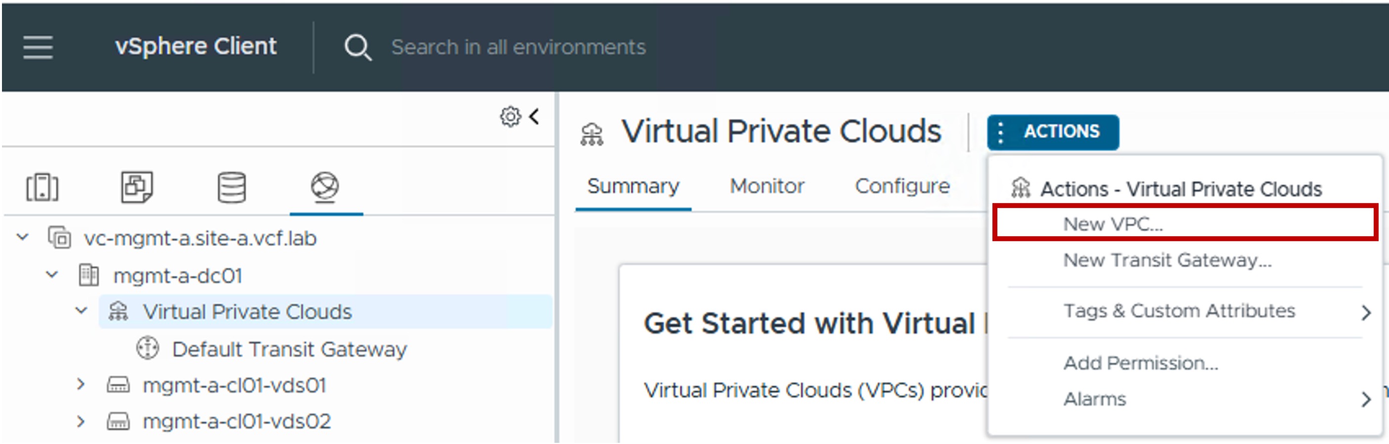 vCenter Create VPC