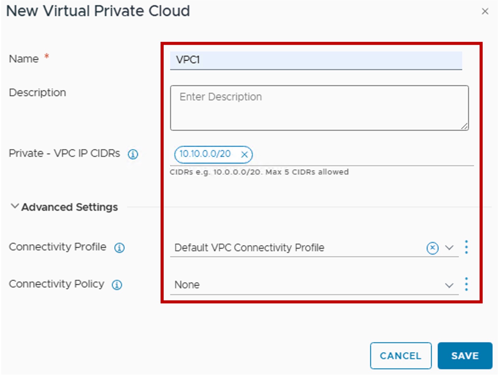 vCenter Create VPC