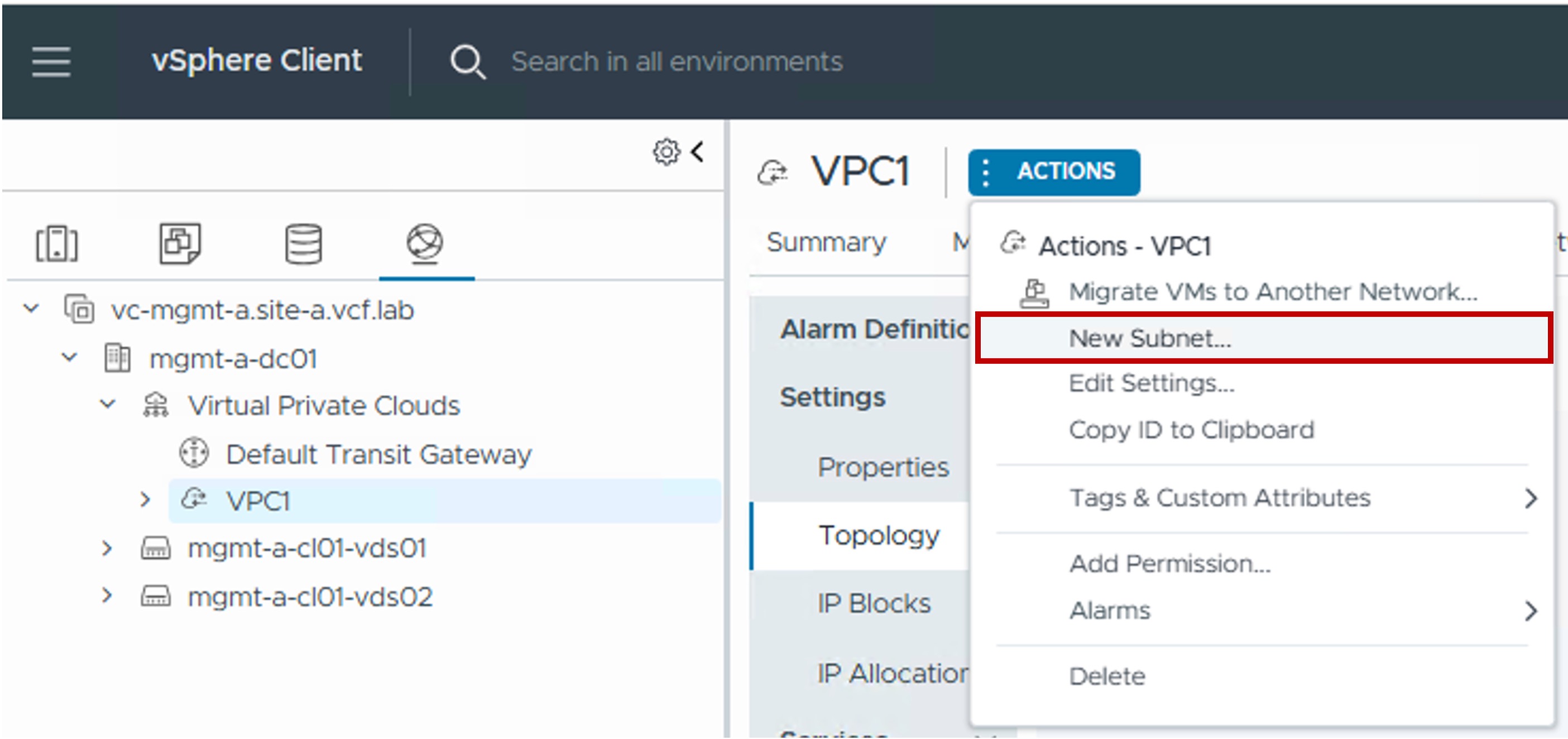vCenter Create VPC