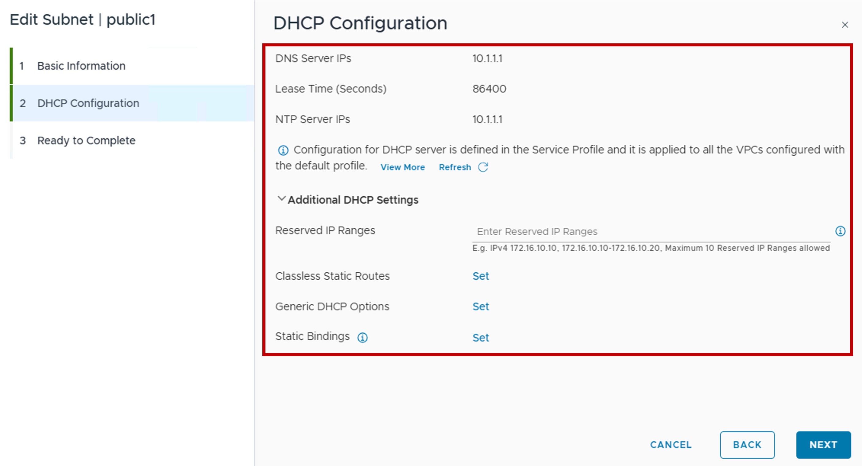 vCenter Configure DHCP Server settings