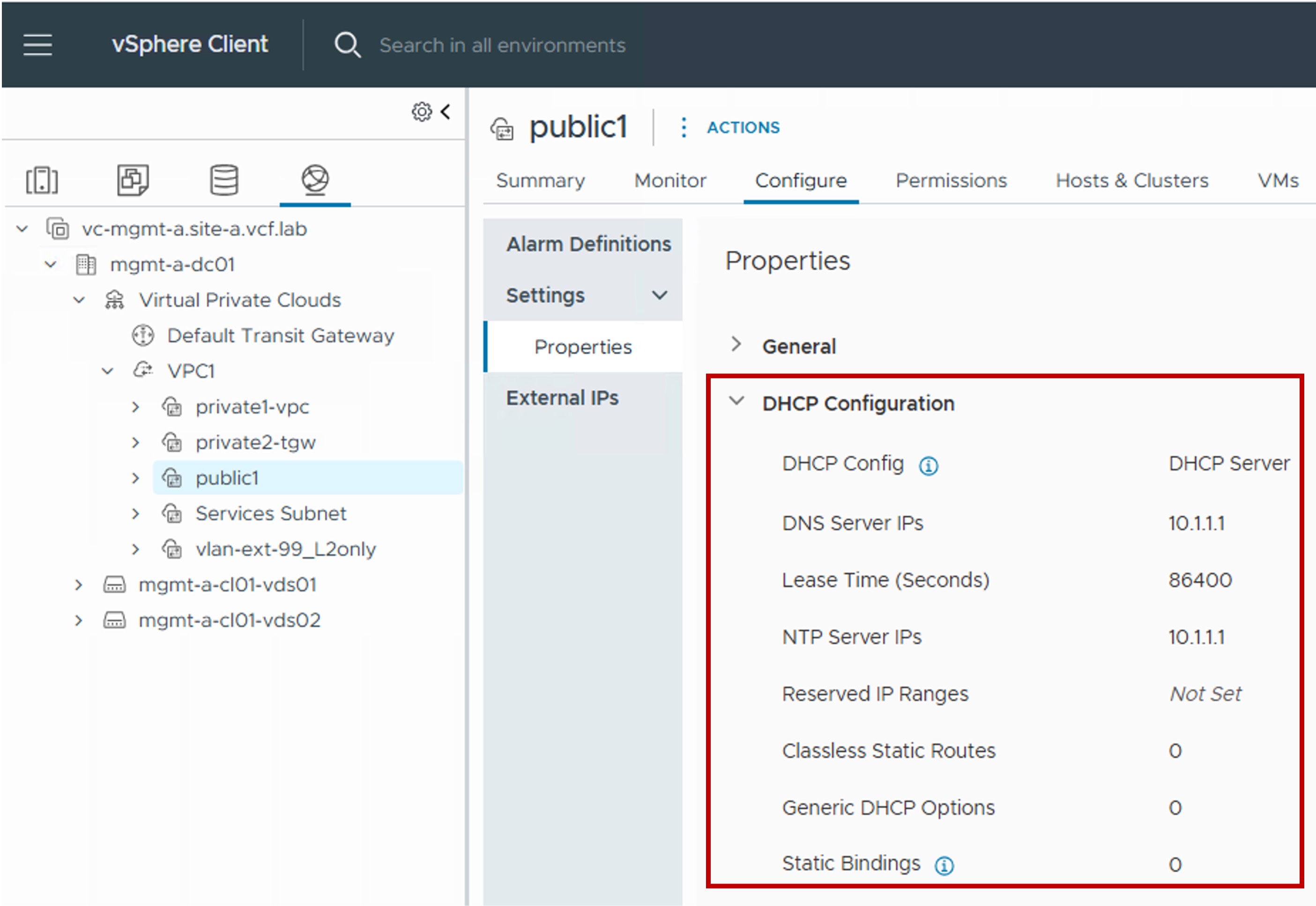 vCenter Result VPC Subnet