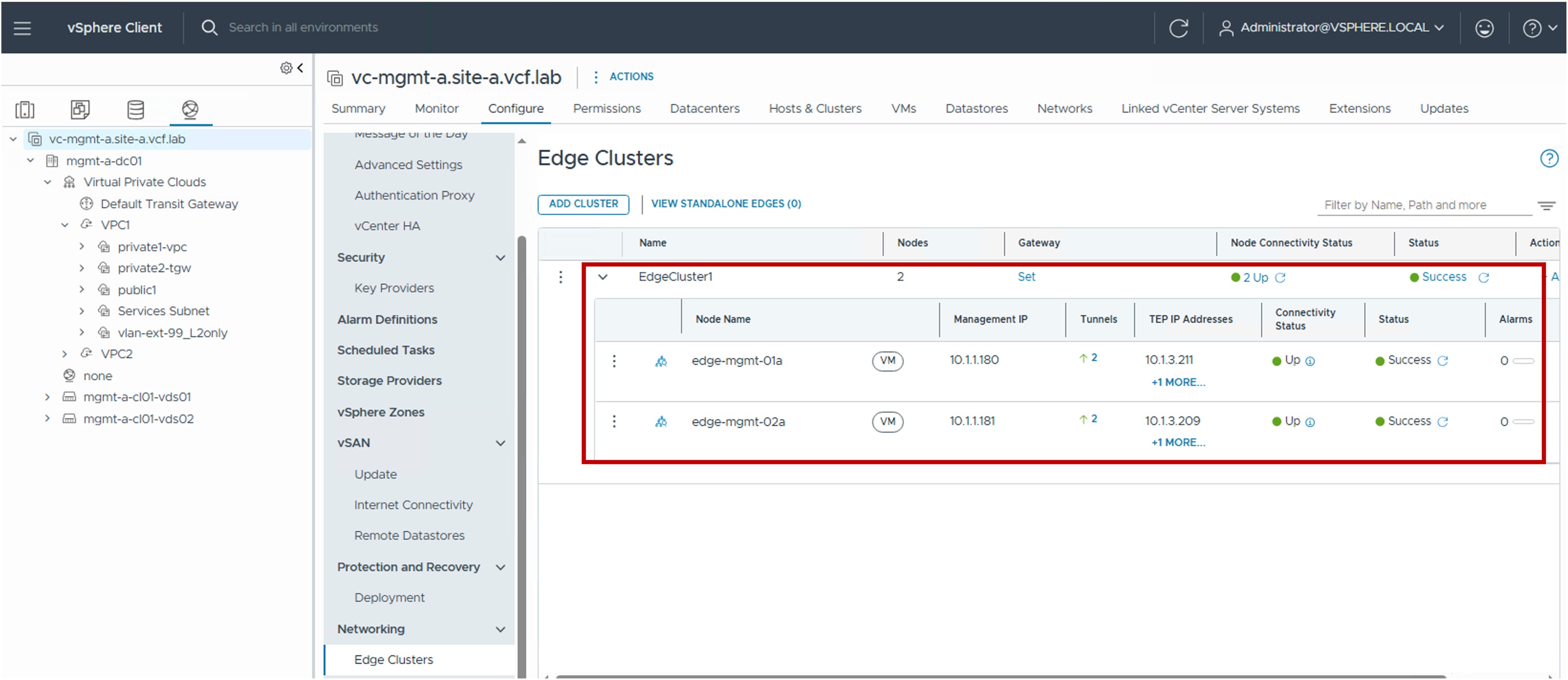 vCenter Edge Status