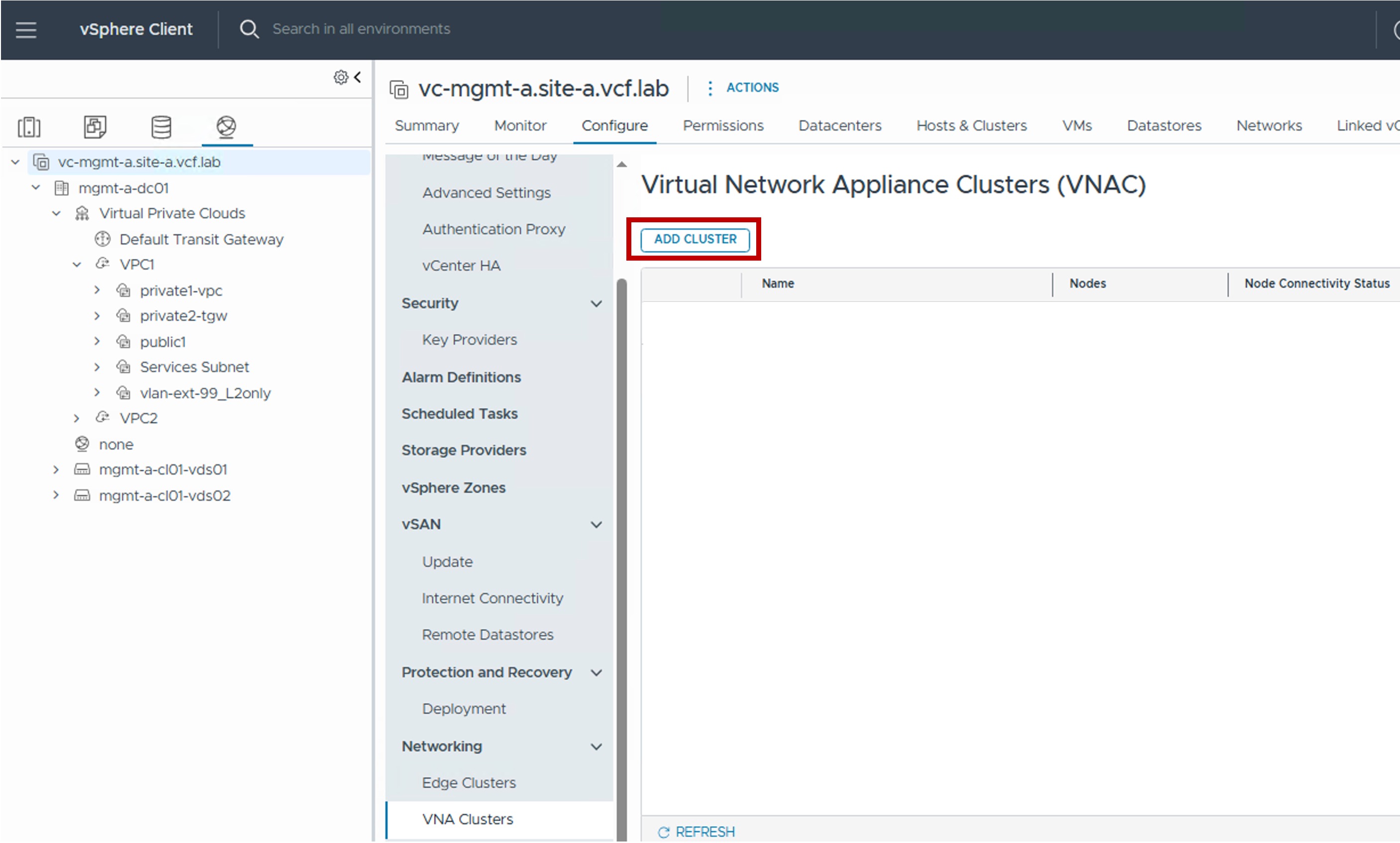 vCenter VNA Cluster