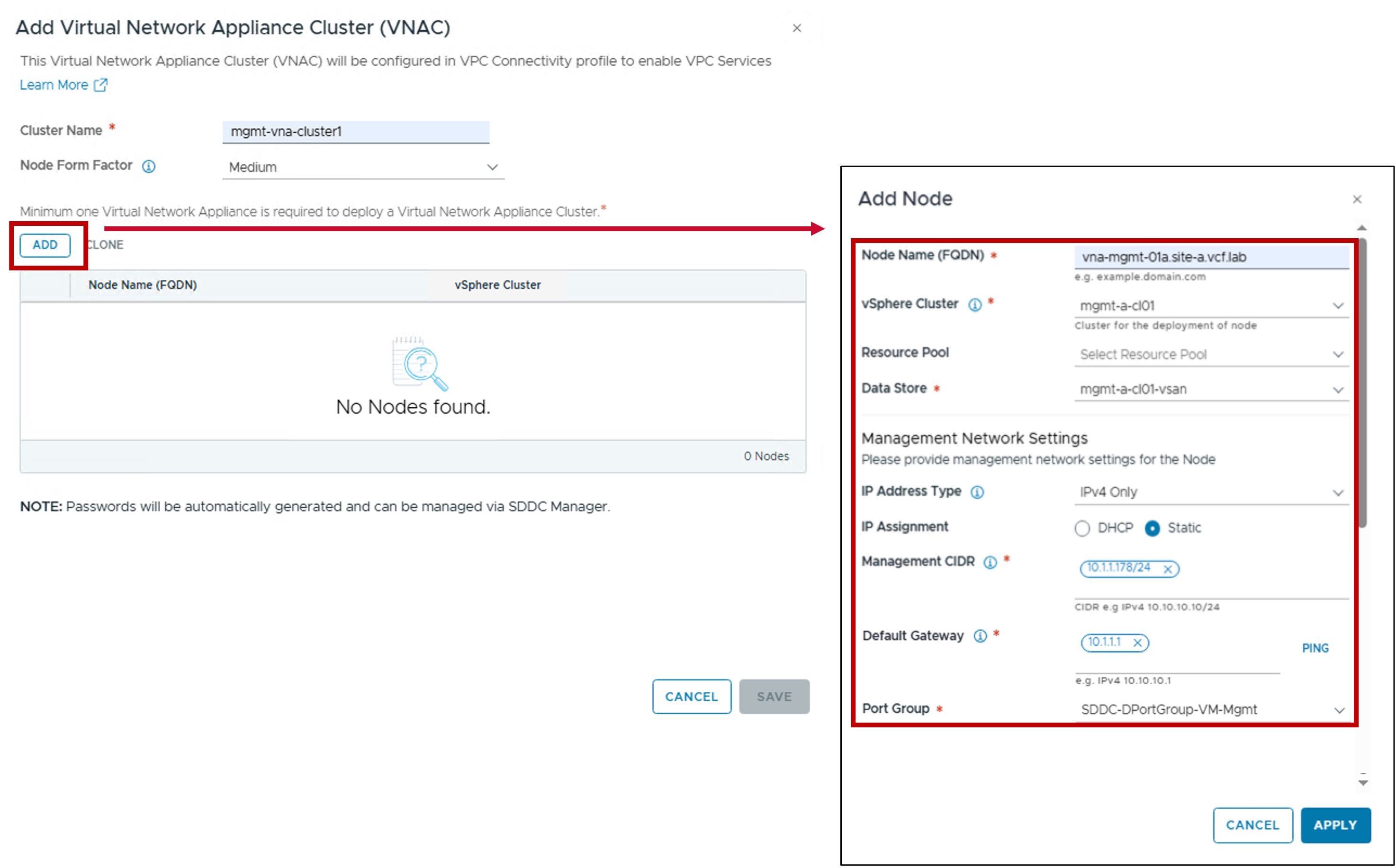 vCenter VNA Node
