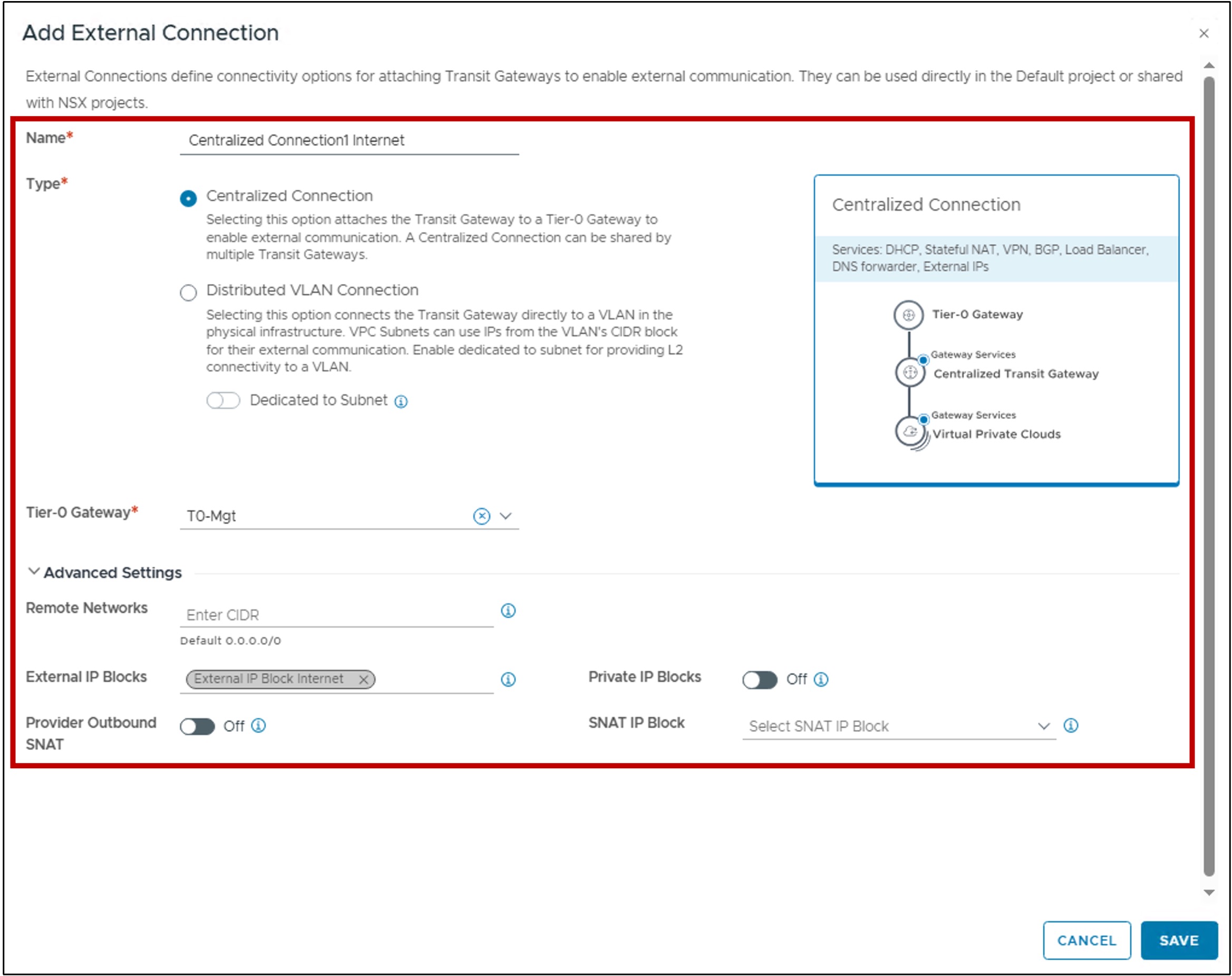 Cent Ext Conn config