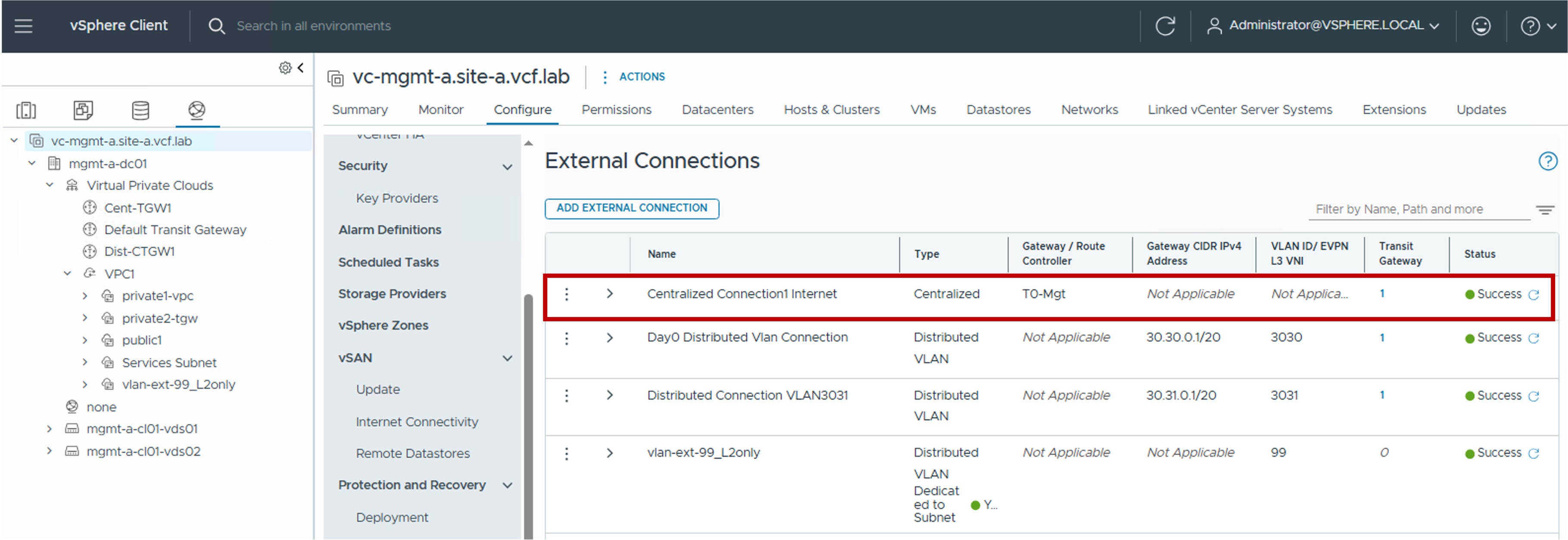 Cent Ext Conn validation