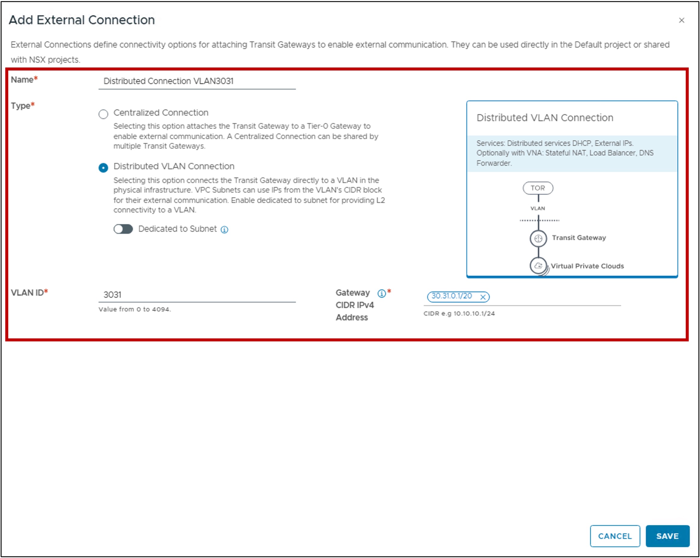 Dist Ext Conn config