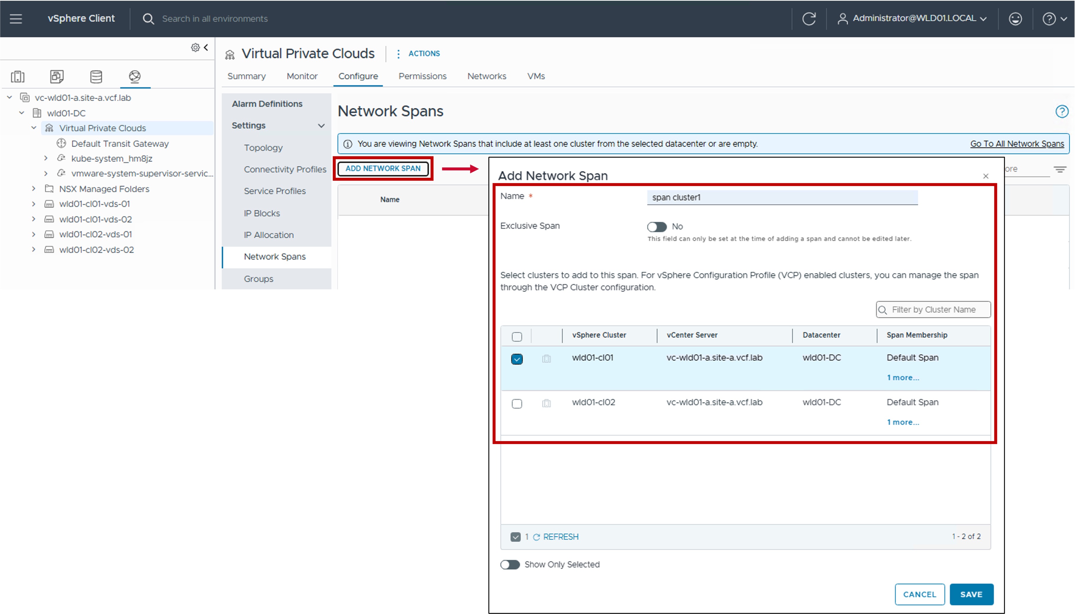 vCenter Network Span config