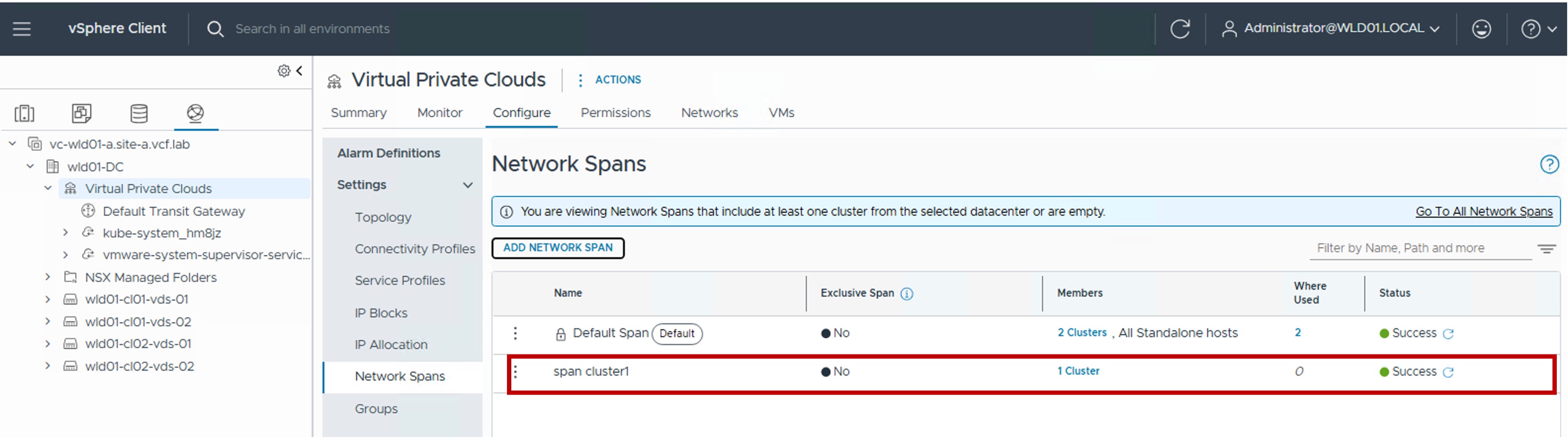 vCenter Network Span validation