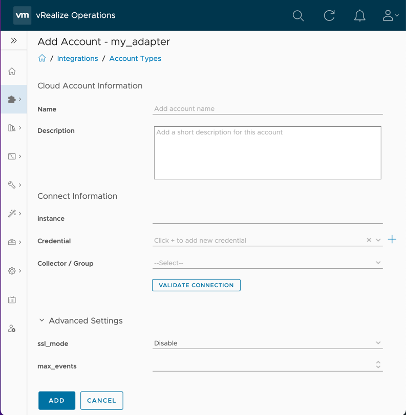Account creation with above settings, plus a credential